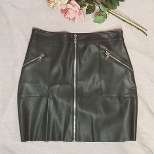 Vegan leather zip front mini skirt
